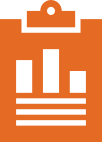Orange clipboard icon showing a bar chart with three black bars and three horizontal lines below.